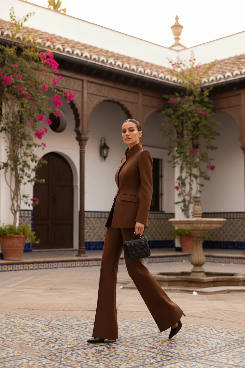 GIA | Conjunto de blazer entallado y pantalón palazzo