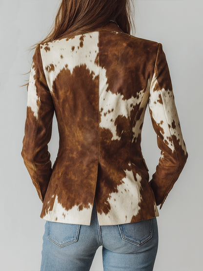 Blazer Femme Vintage Écoresponsable à Imprimé Vache