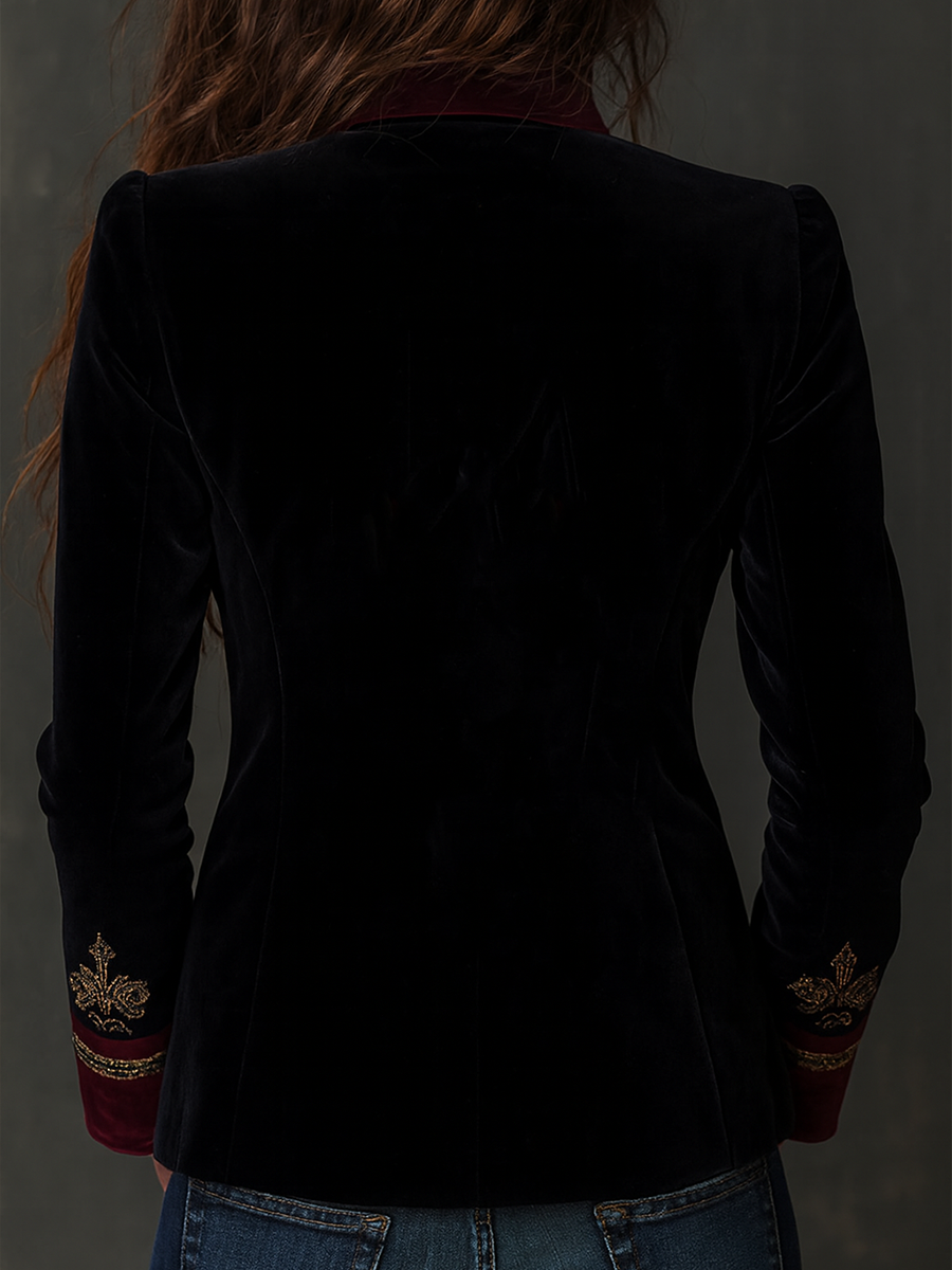 Blazer Vintage en Velours à Broderies Baroques