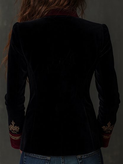 Blazer Vintage en Velours à Broderies Baroques