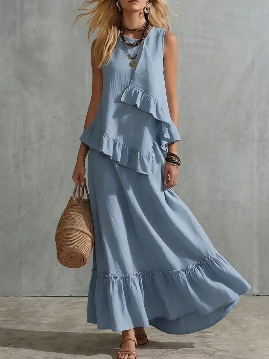 Irina | Robe longue asymétrique sans manches unie