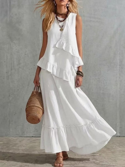 Irina | Robe longue asymétrique sans manches unie