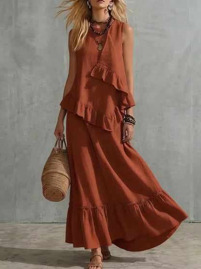 Irina | Robe longue asymétrique sans manches unie