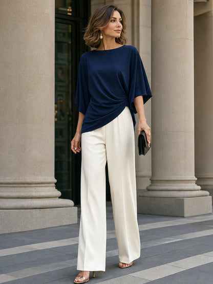 Gabriella | Ensemble Blouse Drapée et Pantalon Large