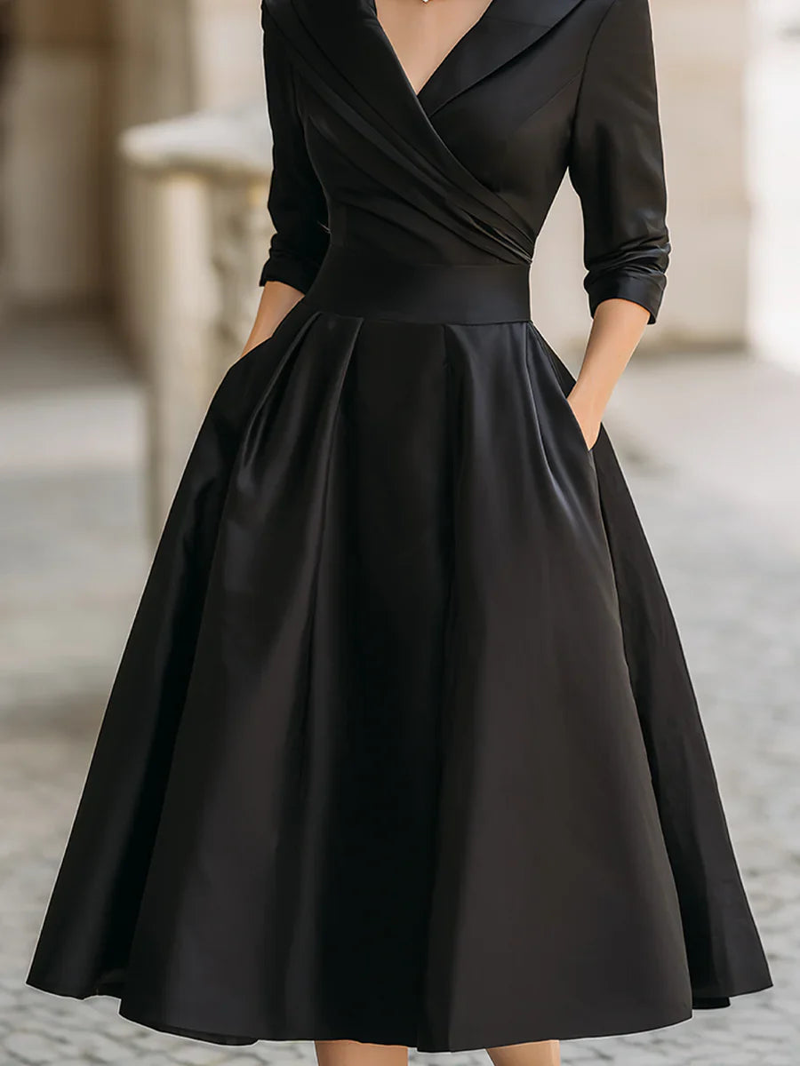 SOFÍA | Vestido midi de satén vintage con cuello drapeado