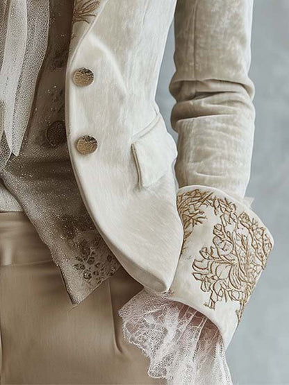 Blazer Tailleur Femme Ivoire Brodé