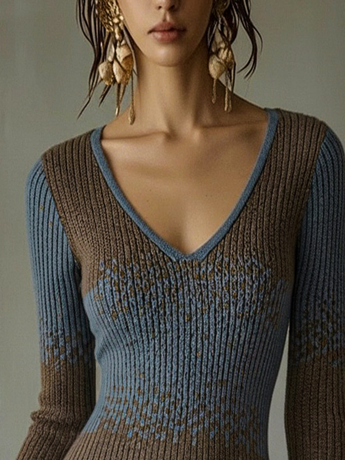 Mini Robe en tricot multicolore avec bordure en dentelle à volants