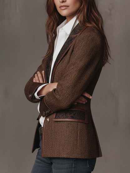 Blazer Femme à Motif Pied-de-Poule avec Panneaux Imprimés