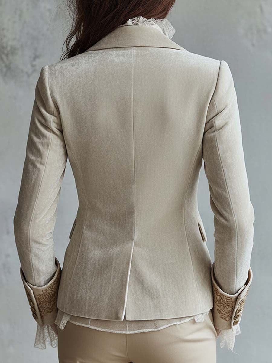 Blazer Tailleur Femme Ivoire Brodé