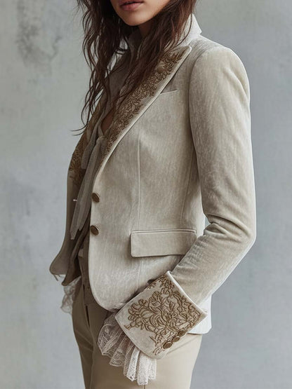 Blazer Tailleur Femme Ivoire Brodé