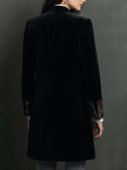 Blazer Femme Slim Fit Noir à Revers avec Imprimé Baroque