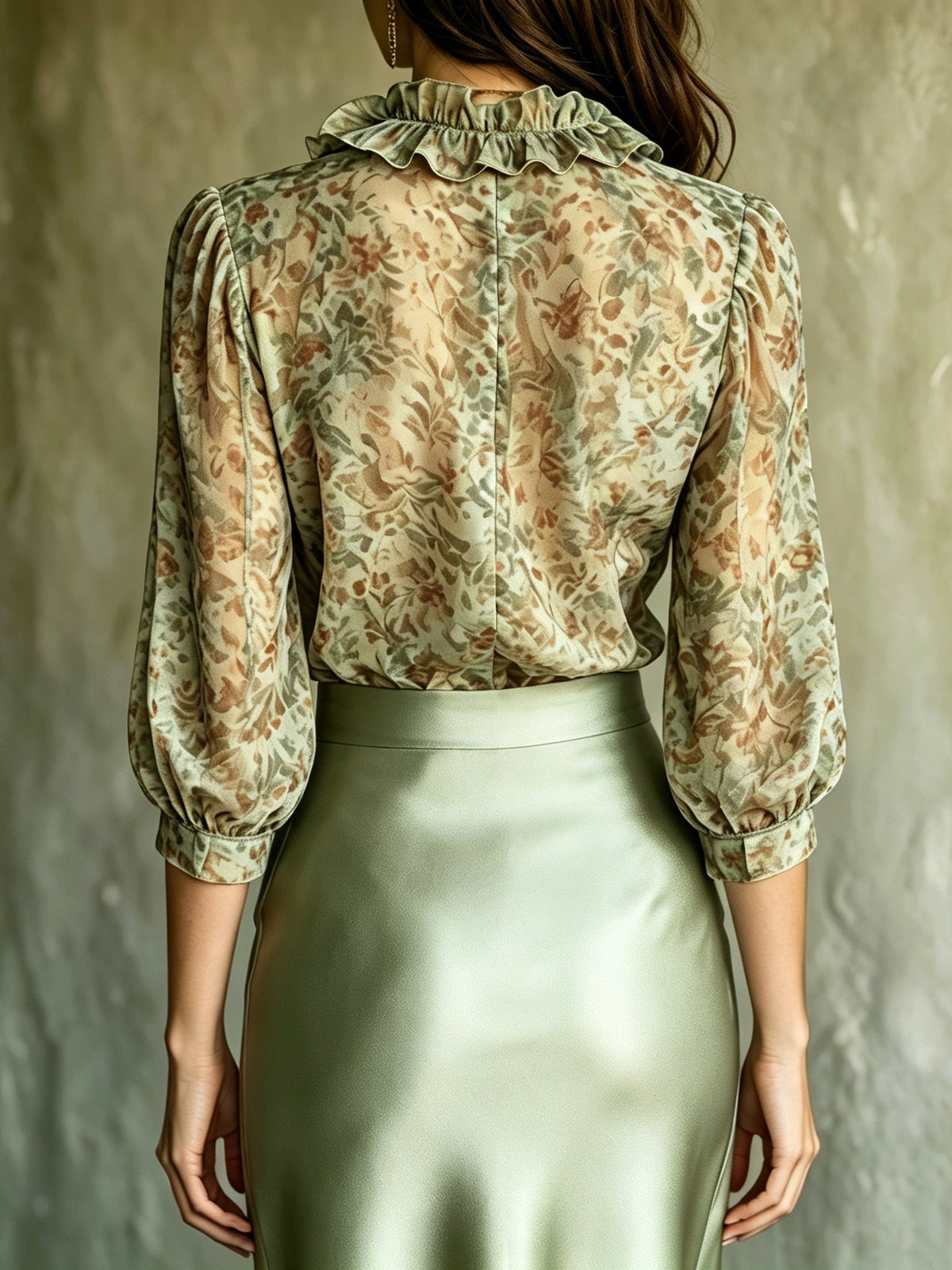 Antonella | Blouse élégante à volants floraux et mini-jupe en satin