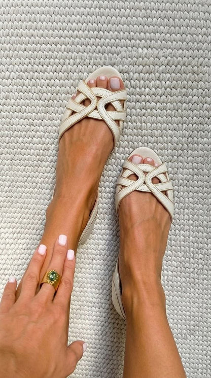 Camilla | Sandales Tressées Crème Élégante