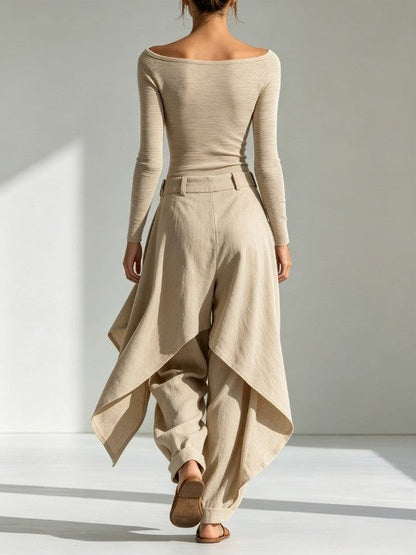 Giuliana | Ensemble beige à col bateau et pantalon large