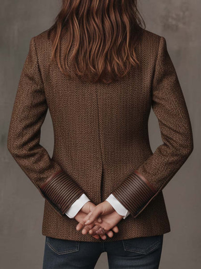 Blazer Femme à Motif Pied-de-Poule avec Panneaux Imprimés