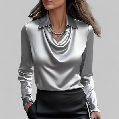 Romine - Blouse en satin pour femme avec col cascade