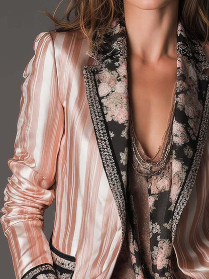 Blazer Bohème Cintré à Rayures Satinées