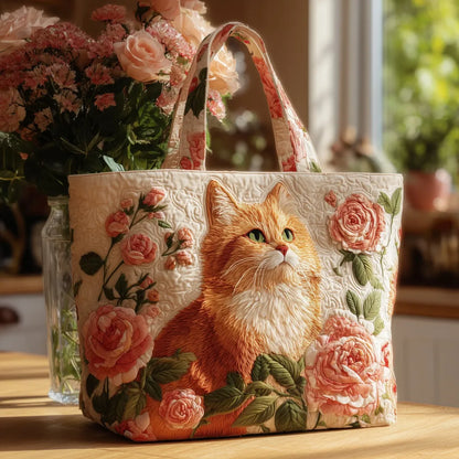 Sac artisanal | Chat orange avec des roses