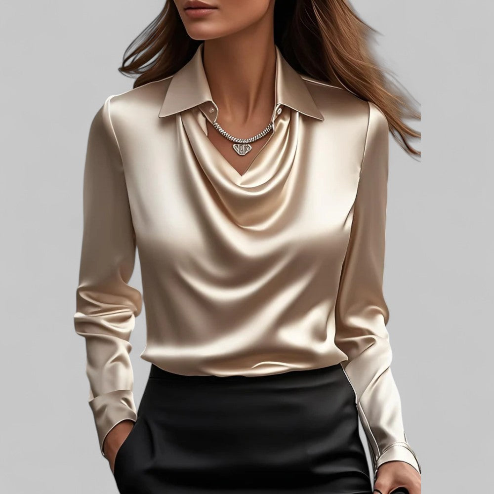 Romine - Blouse en satin pour femme avec col cascade