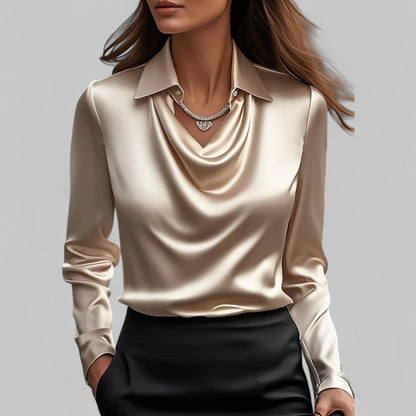 Romine - Blouse en satin pour femme avec col cascade
