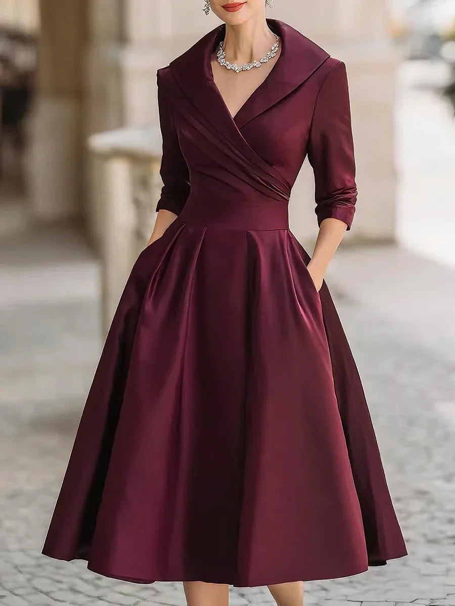 SOFÍA | Vestido midi de satén vintage con cuello drapeado