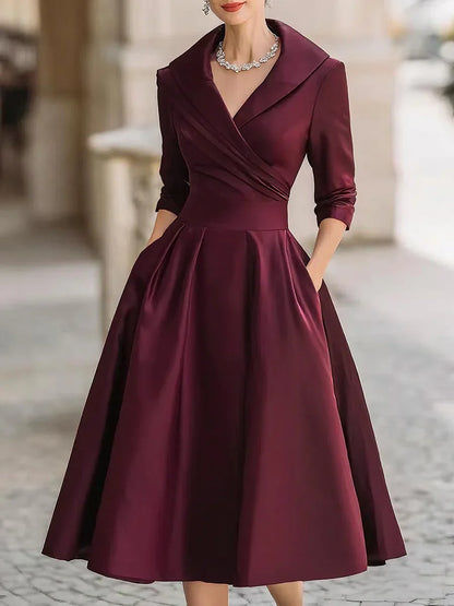 SOFÍA | Vestido midi de satén vintage con cuello drapeado