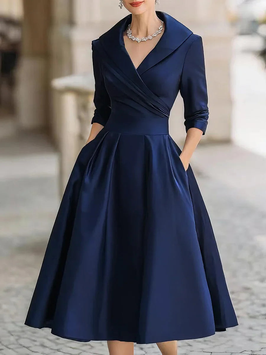 SOFÍA | Vestido midi de satén vintage con cuello drapeado