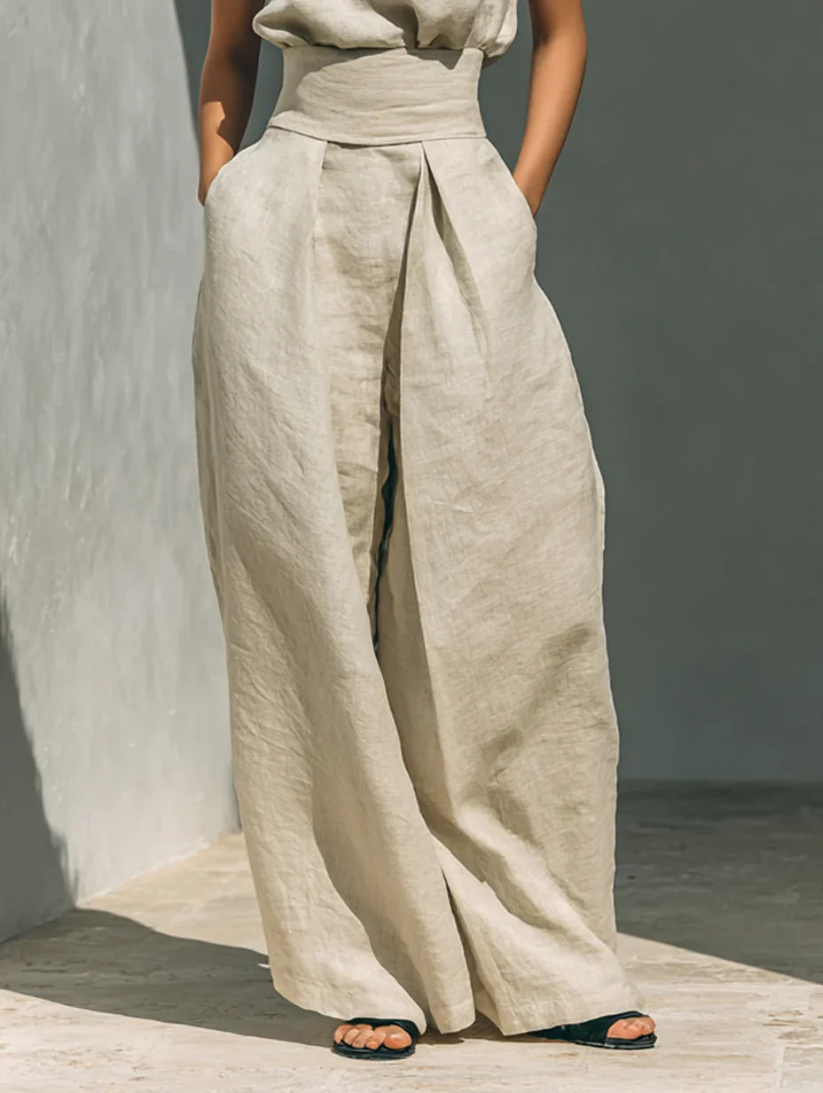 SARAH | Ensemble top et pantalon large en lin minimaliste