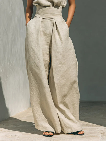 SARAH | Ensemble top et pantalon large en lin minimaliste