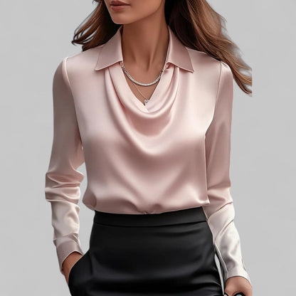 Romine - Blouse en satin pour femme avec col cascade