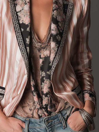 Blazer Bohème Cintré à Rayures Satinées