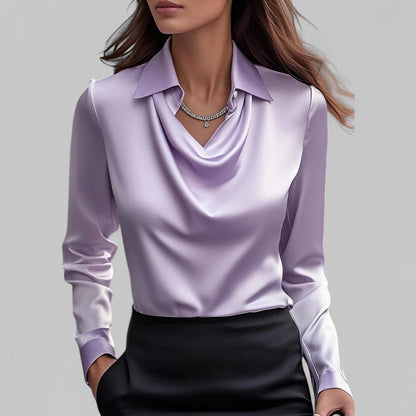Romine - Blouse en satin pour femme avec col cascade