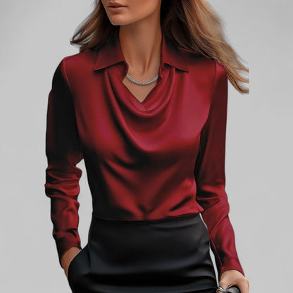 Romine - Blouse en satin pour femme avec col cascade