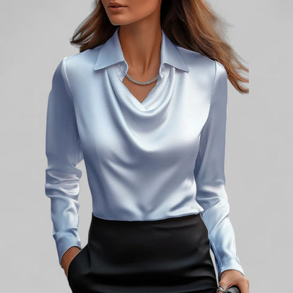 Romine - Blouse en satin pour femme avec col cascade