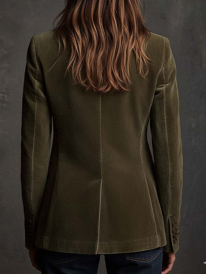 Blazer en Velours Vert Olive avec Broderies Florales Raffinées