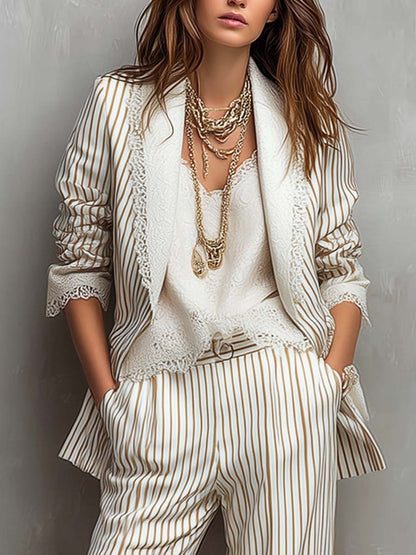 Blazer rayé vintage à manches courtes