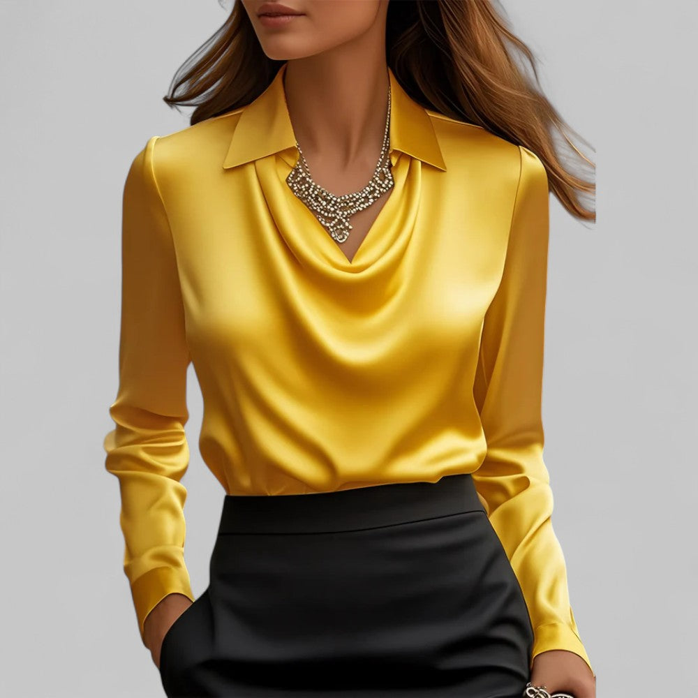 Romine - Blouse en satin pour femme avec col cascade