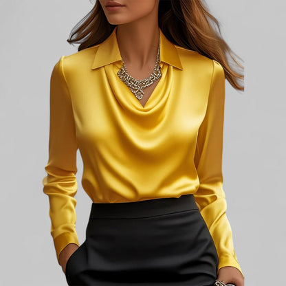 Romine - Blouse en satin pour femme avec col cascade