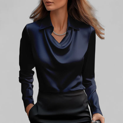 Romine - Blouse en satin pour femme avec col cascade