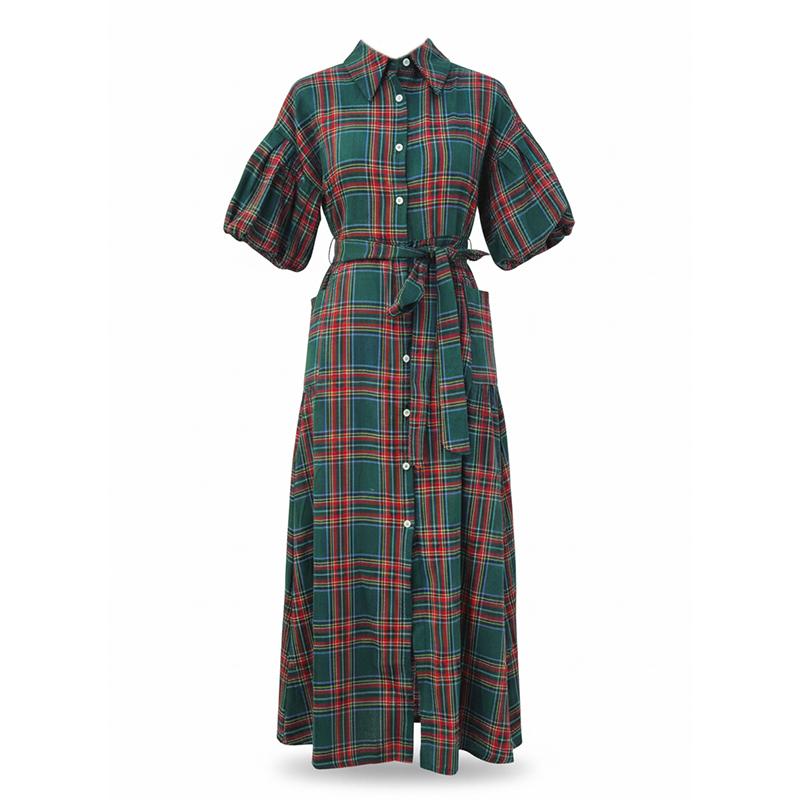 NOLEA Women’s Christmas Plaid Dress – Maxi, Pockets & Belt