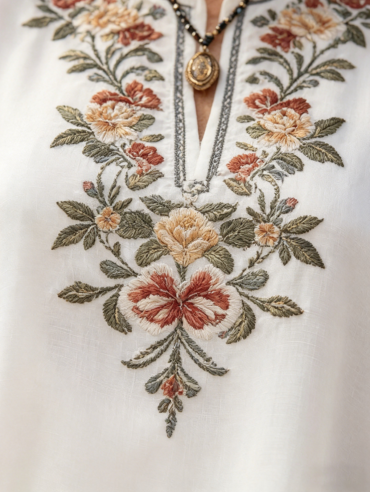 Imara Ensemble 2 Pièces Style Ethnique - Dentelle Florale & Manches Longues