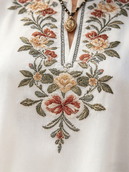Imara Ensemble 2 Pièces Style Ethnique - Dentelle Florale & Manches Longues