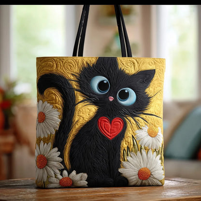 Sac artisanal | Chat noir avec des marguerites