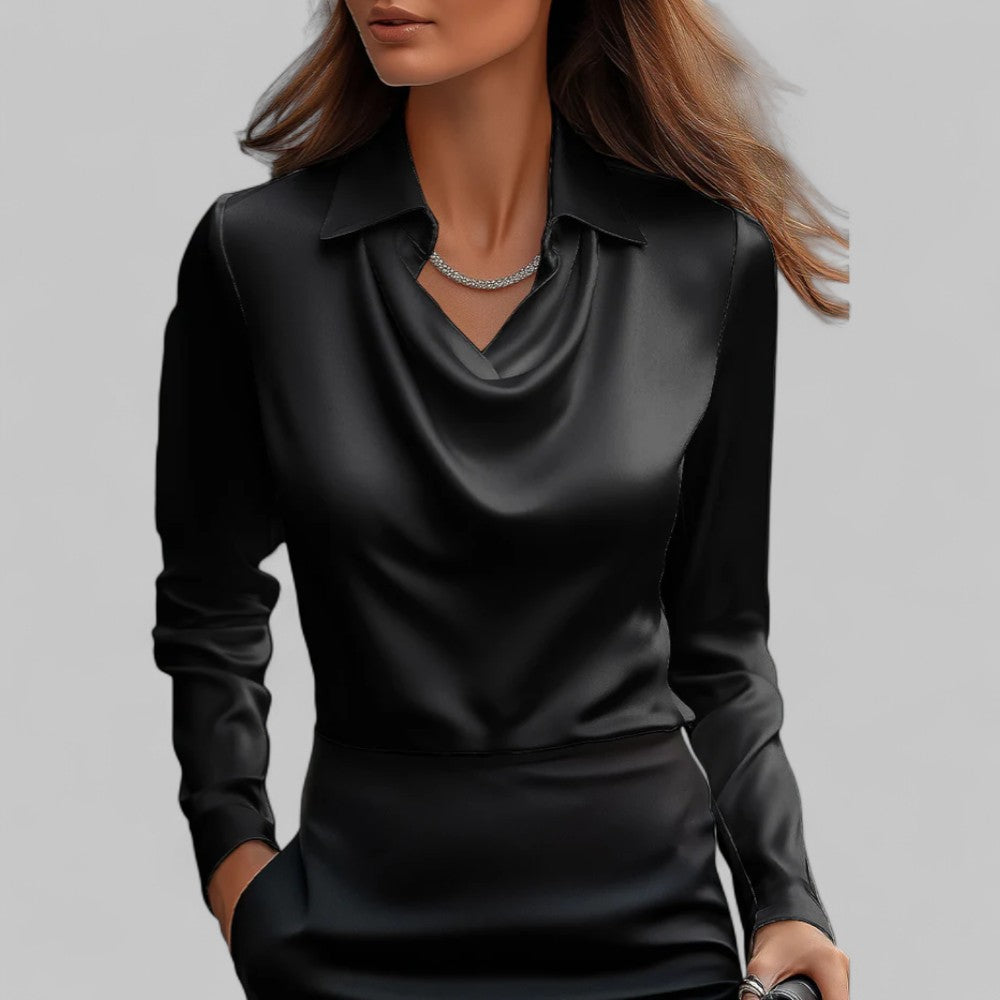 Romine - Blouse en satin pour femme avec col cascade