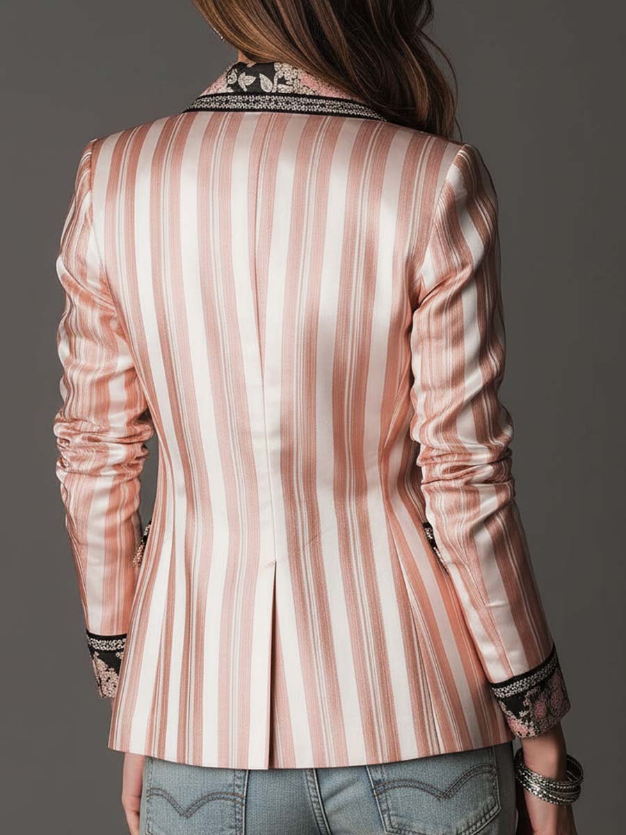 Blazer Bohème Cintré à Rayures Satinées