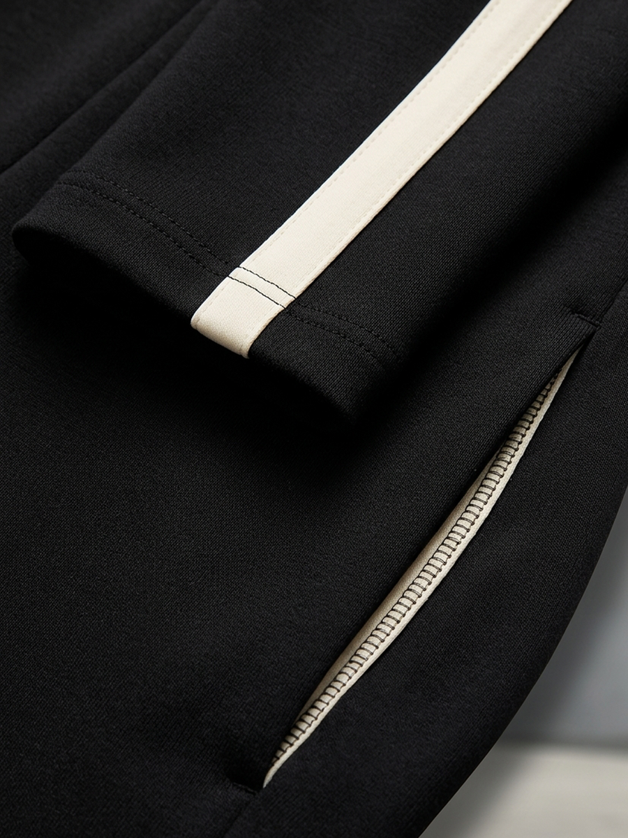 Monica | Ensemble de survêtement à rayures noires, top zippé et pantalon large