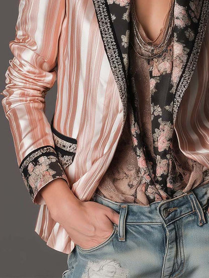 Blazer Bohème Cintré à Rayures Satinées