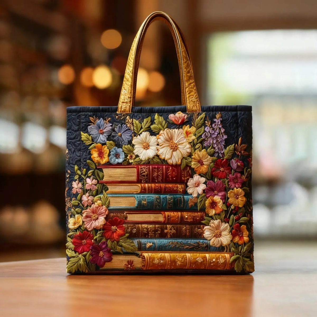 Sac artisanal | Design floral et de livres