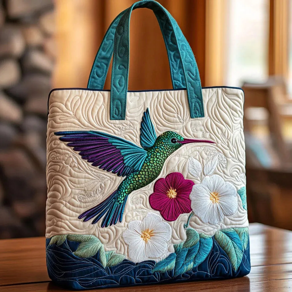 Sac artisanal | colibri et fleur blanche