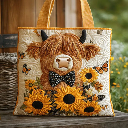 Sac artisanal | Vache des Highlands avec des tournesols